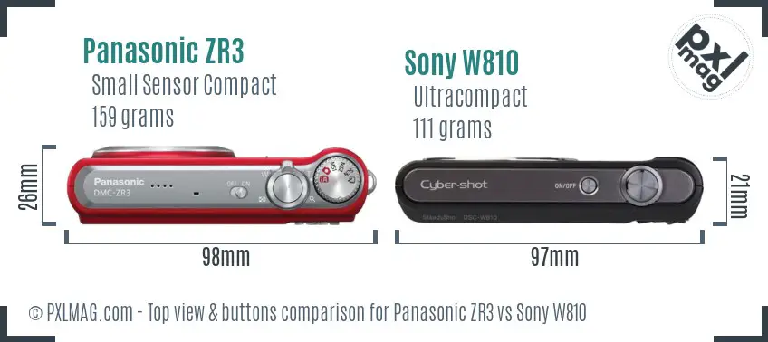 Panasonic ZR3 vs Sony W810 top view buttons comparison