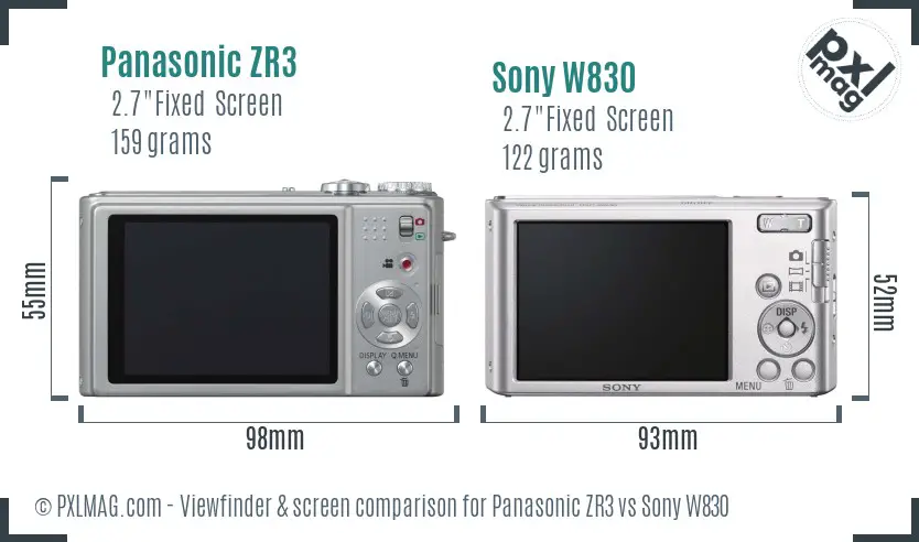 Panasonic ZR3 vs Sony W830 Screen and Viewfinder comparison