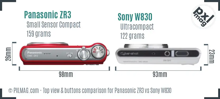 Panasonic ZR3 vs Sony W830 top view buttons comparison