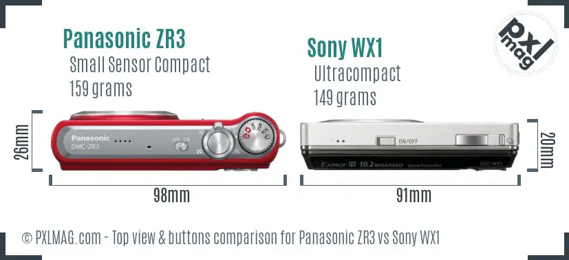 Panasonic ZR3 vs Sony WX1 top view buttons comparison Panasonic ZR3 vs Sony WX1 top view buttons comparison