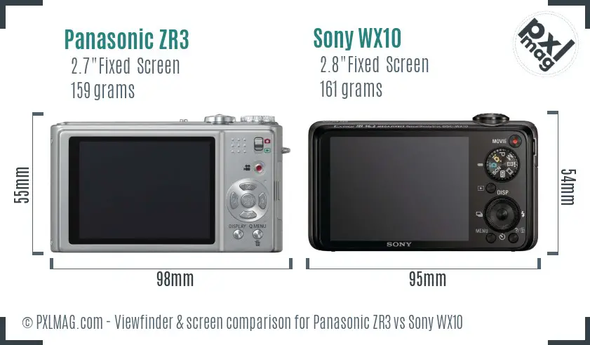 Panasonic ZR3 vs Sony WX10 Screen and Viewfinder comparison