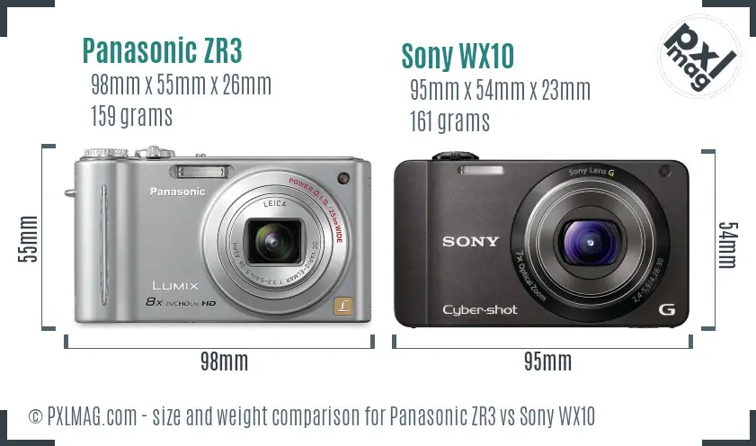 Panasonic ZR3 vs Sony WX10 size comparison