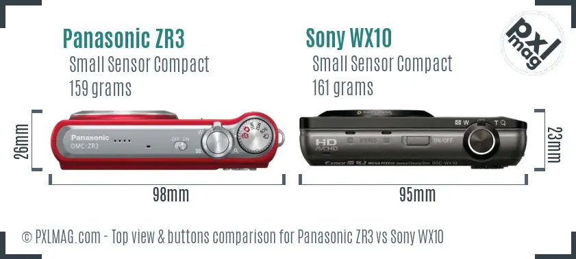 Panasonic ZR3 vs Sony WX10 top view buttons comparison