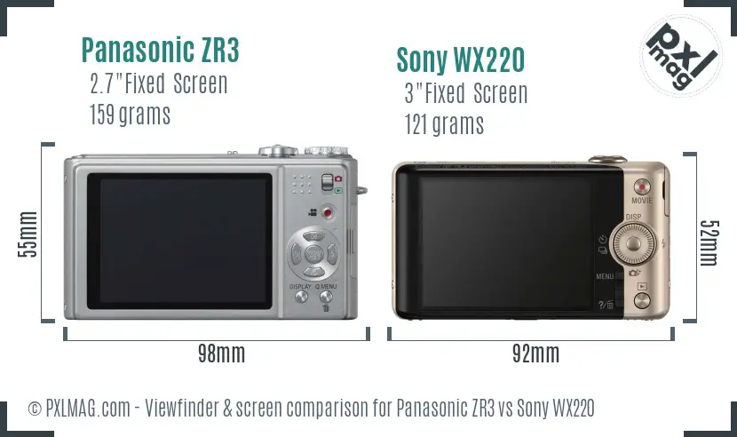 Panasonic ZR3 vs Sony WX220 Screen and Viewfinder comparison Panasonic ZR3 vs Sony WX220 Screen and Viewfinder comparison