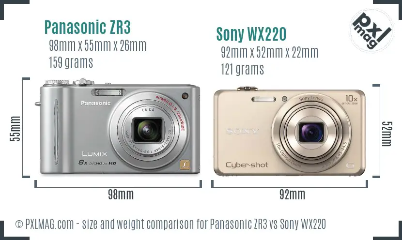 Panasonic ZR3 vs Sony WX220 size comparison Panasonic ZR3 vs Sony WX220 size comparison