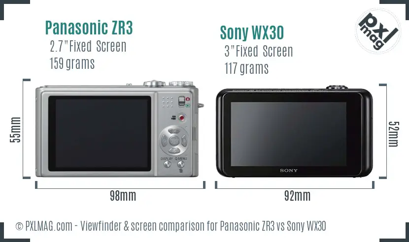 Panasonic ZR3 vs Sony WX30 Screen and Viewfinder comparison