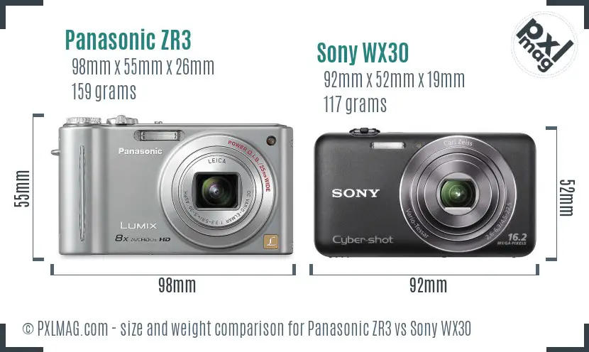 Panasonic ZR3 vs Sony WX30 size comparison