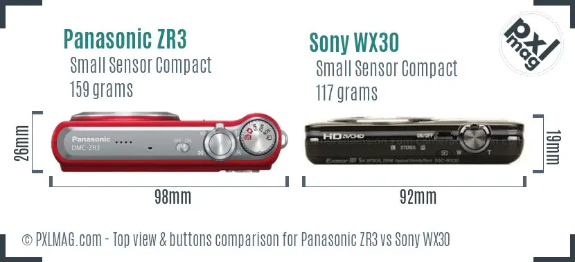 Panasonic ZR3 vs Sony WX30 top view buttons comparison