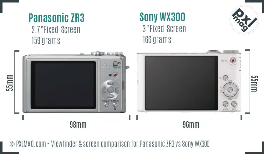 Panasonic ZR3 vs Sony WX300 Screen and Viewfinder comparison