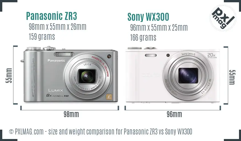 Panasonic ZR3 vs Sony WX300 size comparison