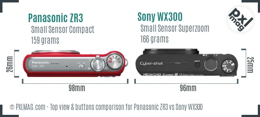 Panasonic ZR3 vs Sony WX300 top view buttons comparison