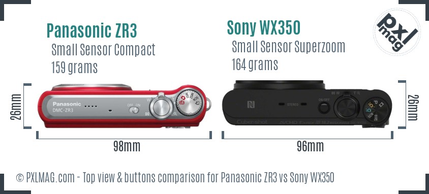 Panasonic ZR3 vs Sony WX350 top view buttons comparison