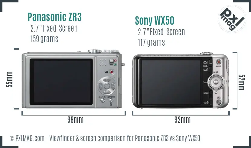 Panasonic ZR3 vs Sony WX50 Screen and Viewfinder comparison