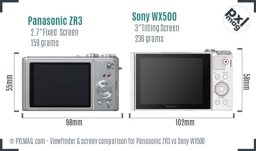 Panasonic ZR3 vs Sony WX500 Screen and Viewfinder comparison