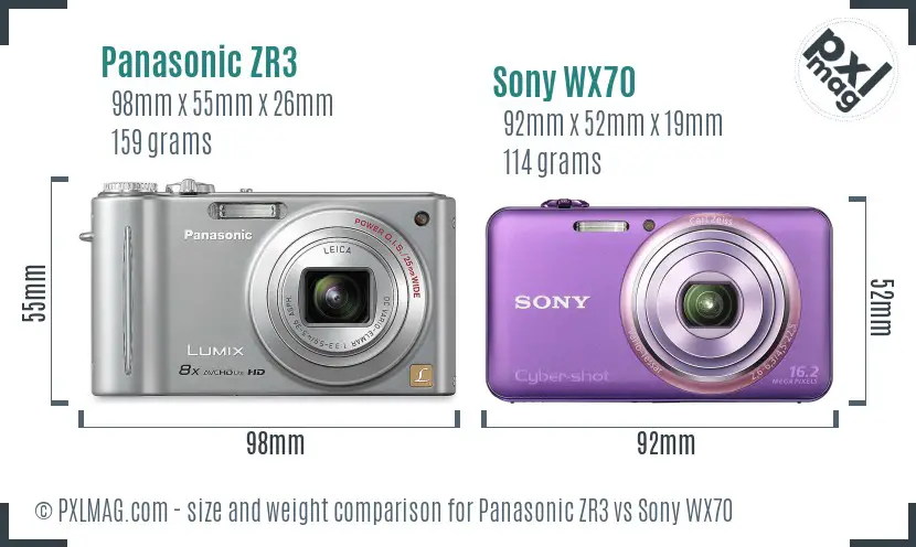 Panasonic ZR3 vs Sony WX70 size comparison Panasonic ZR3 vs Sony WX70 size comparison