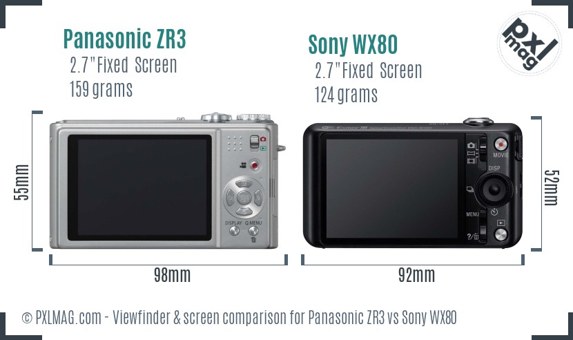 Panasonic ZR3 vs Sony WX80 Screen and Viewfinder comparison