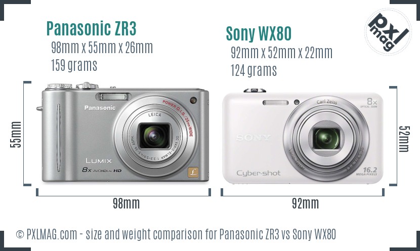 Panasonic ZR3 vs Sony WX80 size comparison Panasonic ZR3 vs Sony WX80 size comparison