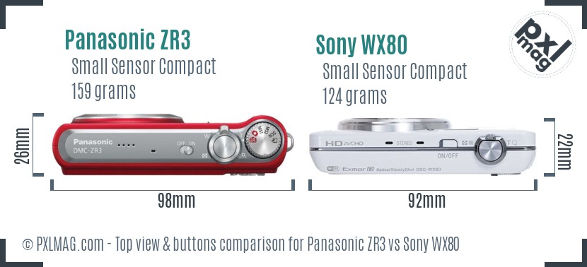 Panasonic ZR3 vs Sony WX80 top view buttons comparison