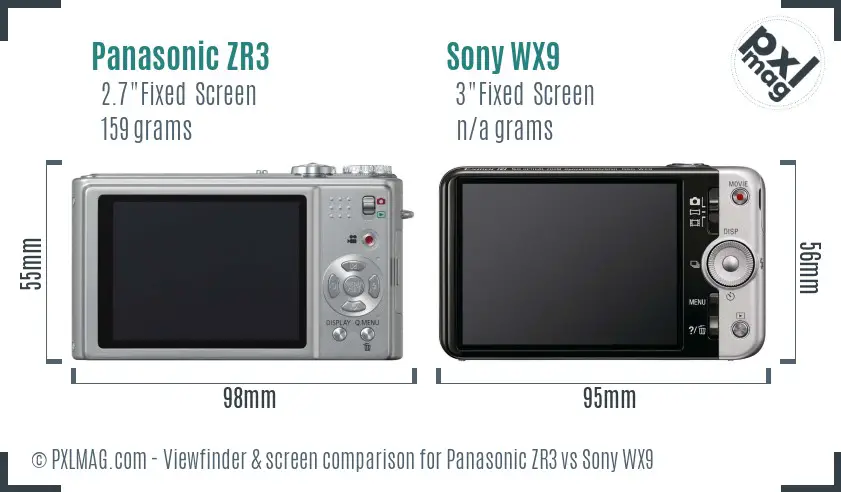 Panasonic ZR3 vs Sony WX9 Screen and Viewfinder comparison