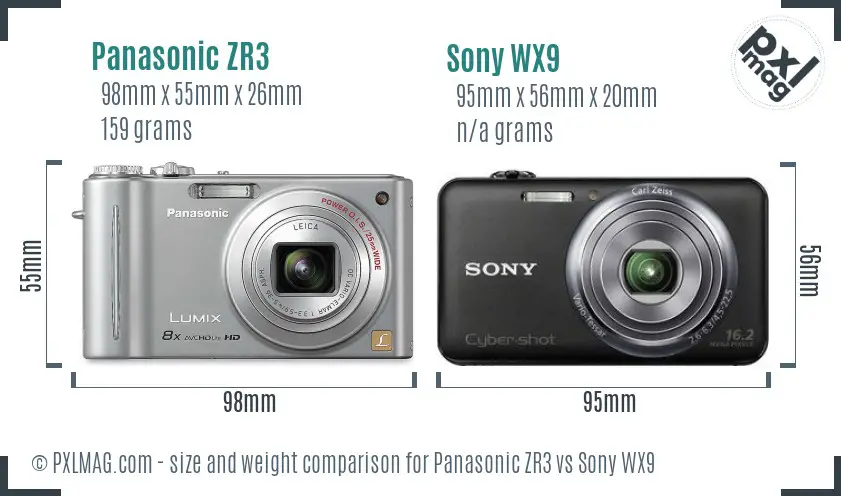 Panasonic ZR3 vs Sony WX9 size comparison