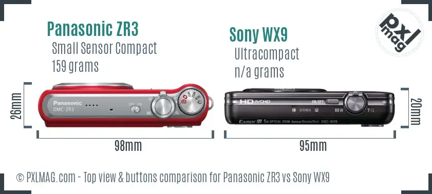 Panasonic ZR3 vs Sony WX9 top view buttons comparison