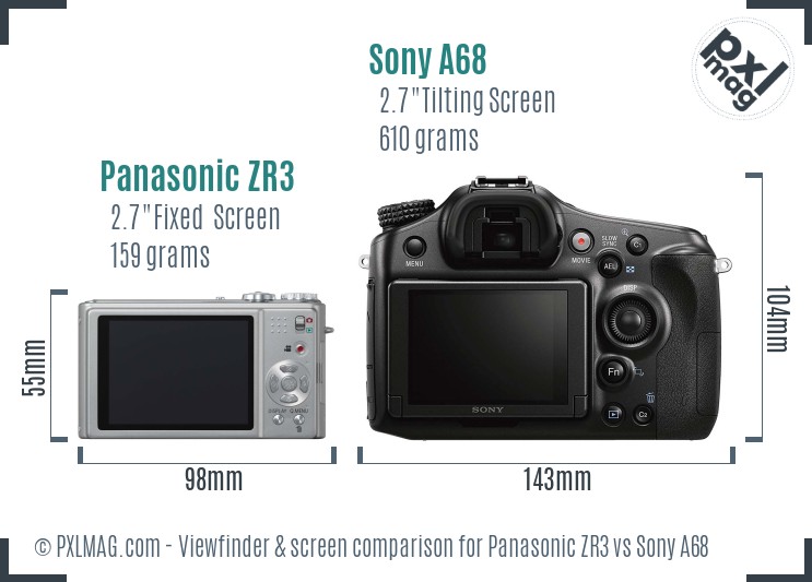 Panasonic ZR3 vs Sony A68 Screen and Viewfinder comparison