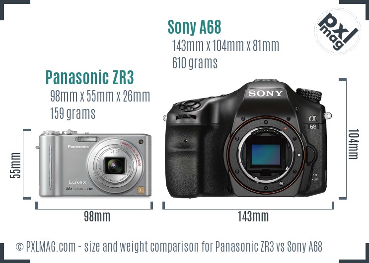 Panasonic ZR3 vs Sony A68 size comparison Panasonic ZR3 vs Sony A68 size comparison