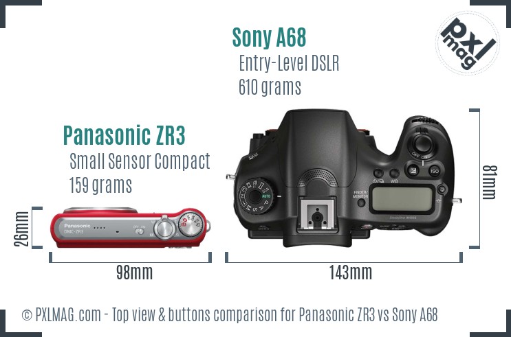Panasonic ZR3 vs Sony A68 top view buttons comparison
