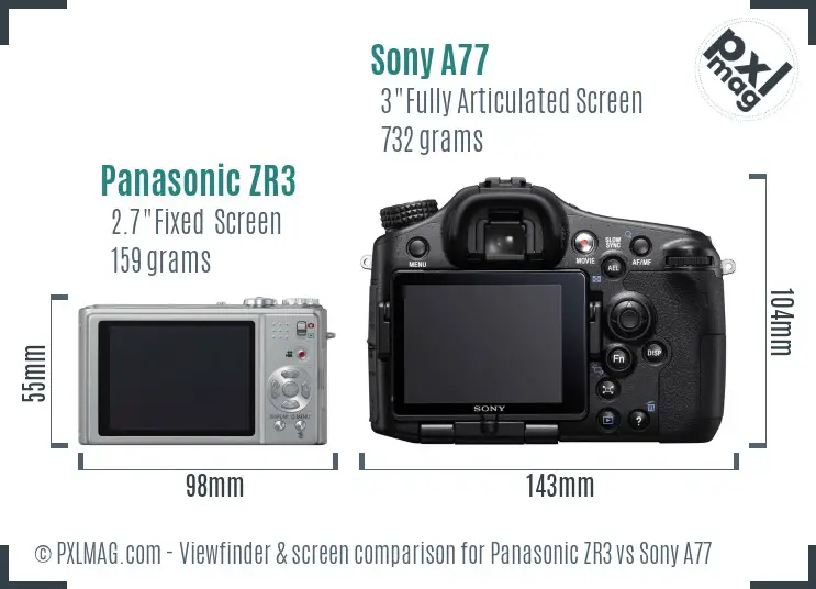 Panasonic ZR3 vs Sony A77 Screen and Viewfinder comparison