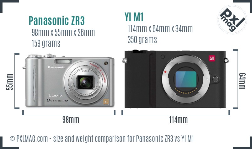 Panasonic ZR3 vs YI M1 size comparison