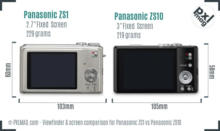 Panasonic ZS1 vs Panasonic ZS10 Screen and Viewfinder comparison