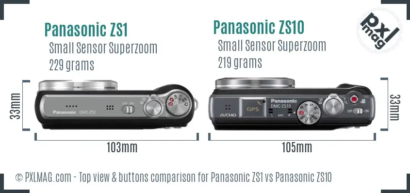 Panasonic ZS1 vs Panasonic ZS10 top view buttons comparison