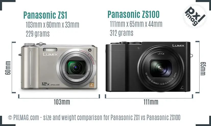 Panasonic ZS1 vs Panasonic ZS100 size comparison