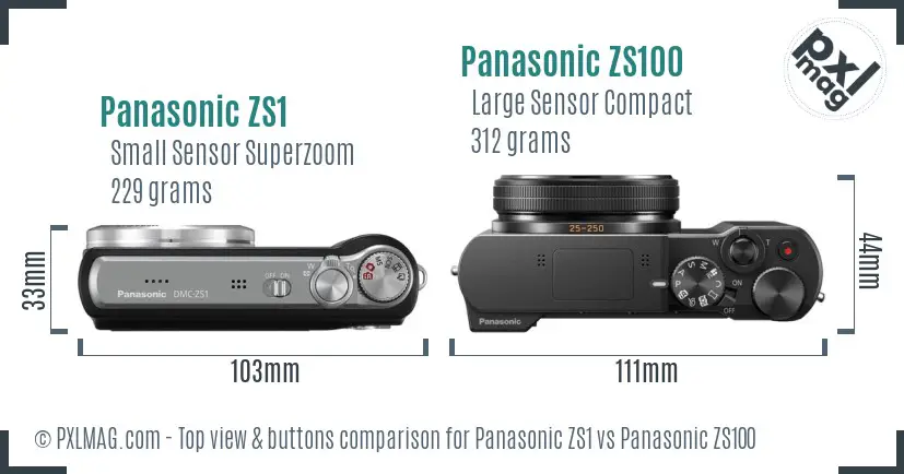 Panasonic ZS1 vs Panasonic ZS100 top view buttons comparison