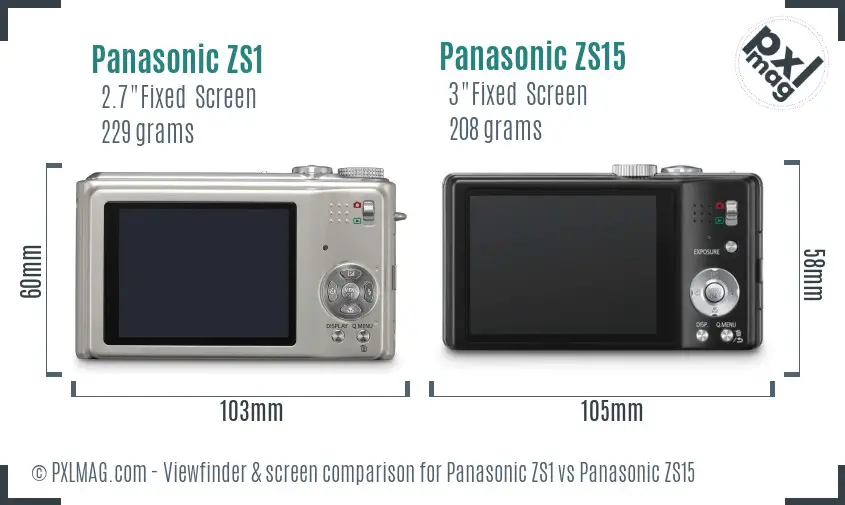 Panasonic ZS1 vs Panasonic ZS15 Screen and Viewfinder comparison