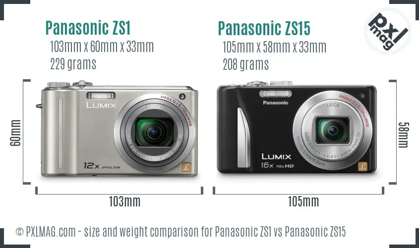 Panasonic ZS1 vs Panasonic ZS15 size comparison
