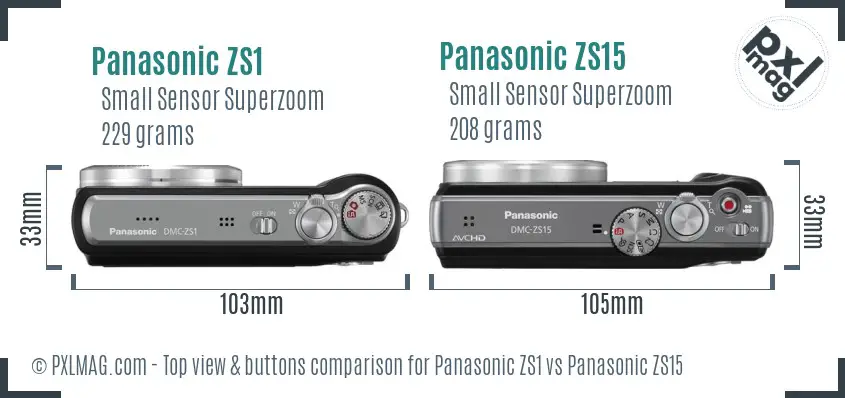 Panasonic ZS1 vs Panasonic ZS15 top view buttons comparison