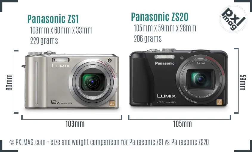 Panasonic ZS1 vs Panasonic ZS20 size comparison