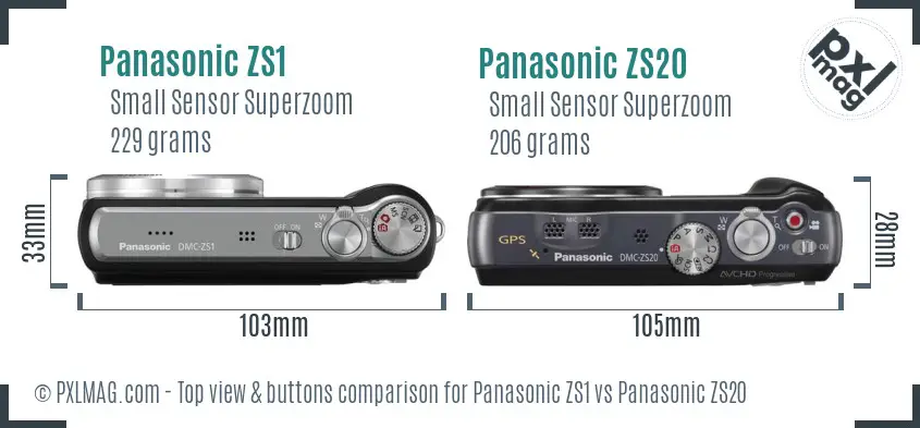 Panasonic ZS1 vs Panasonic ZS20 top view buttons comparison