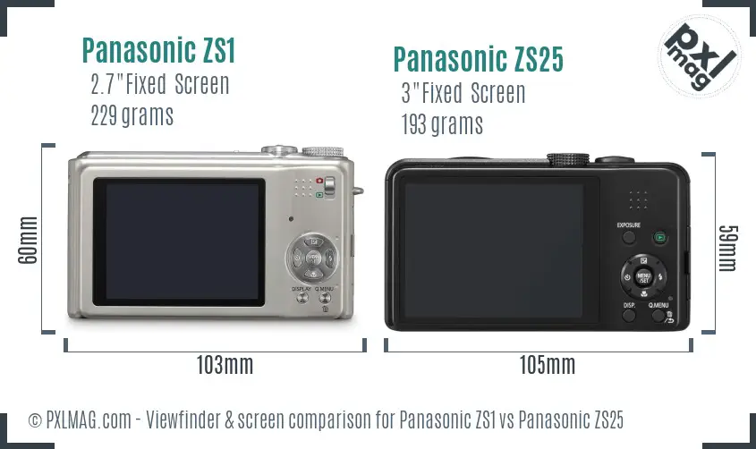 Panasonic ZS1 vs Panasonic ZS25 Screen and Viewfinder comparison
