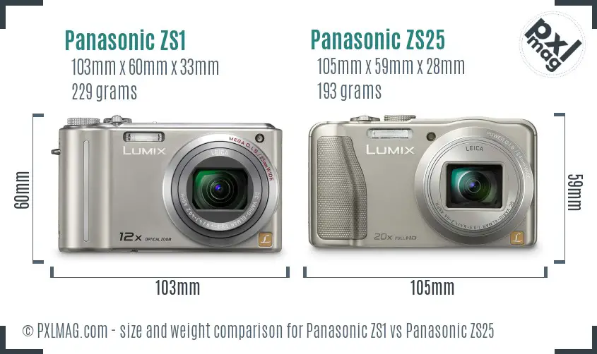 Panasonic ZS1 vs Panasonic ZS25 size comparison