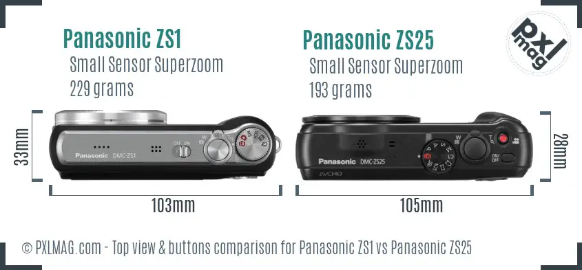 Panasonic ZS1 vs Panasonic ZS25 top view buttons comparison