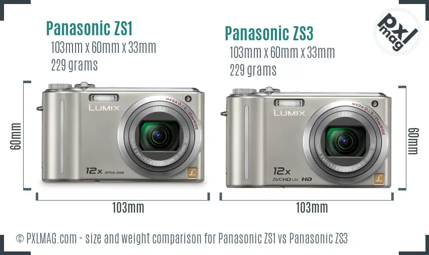 Panasonic ZS1 vs Panasonic ZS3 size comparison
