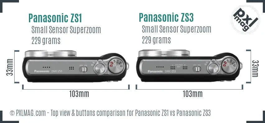 Panasonic ZS1 vs Panasonic ZS3 top view buttons comparison
