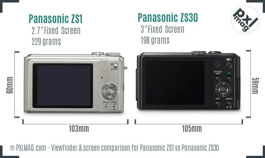 Panasonic ZS1 vs Panasonic ZS30 Screen and Viewfinder comparison