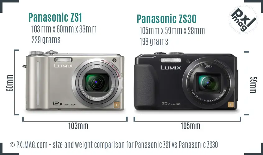 Panasonic ZS1 vs Panasonic ZS30 size comparison