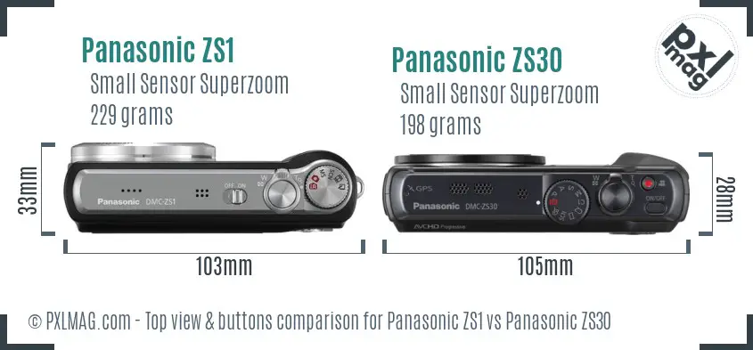 Panasonic ZS1 vs Panasonic ZS30 top view buttons comparison