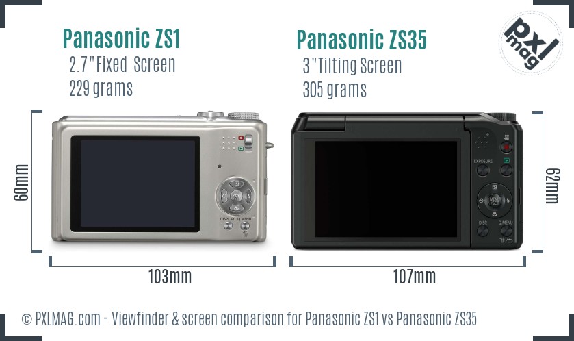 Panasonic ZS1 vs Panasonic ZS35 Screen and Viewfinder comparison