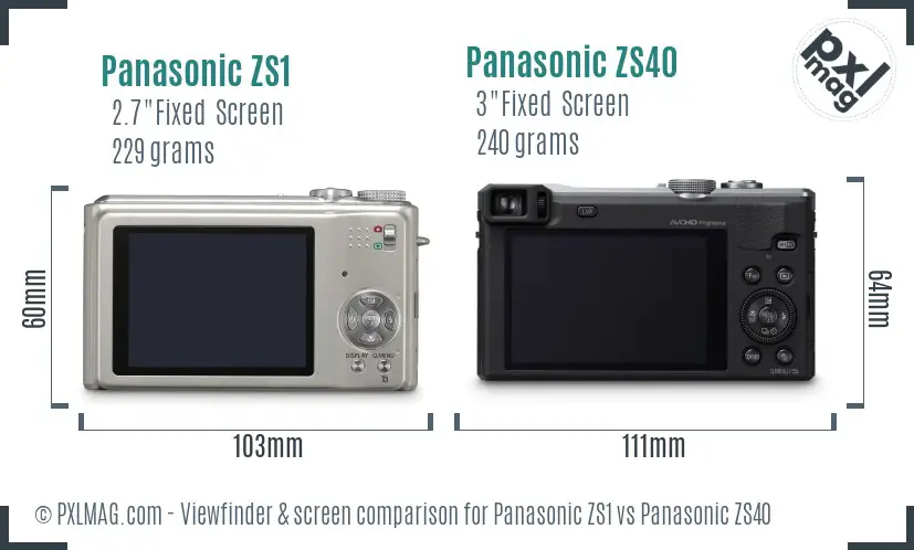 Panasonic ZS1 vs Panasonic ZS40 Screen and Viewfinder comparison