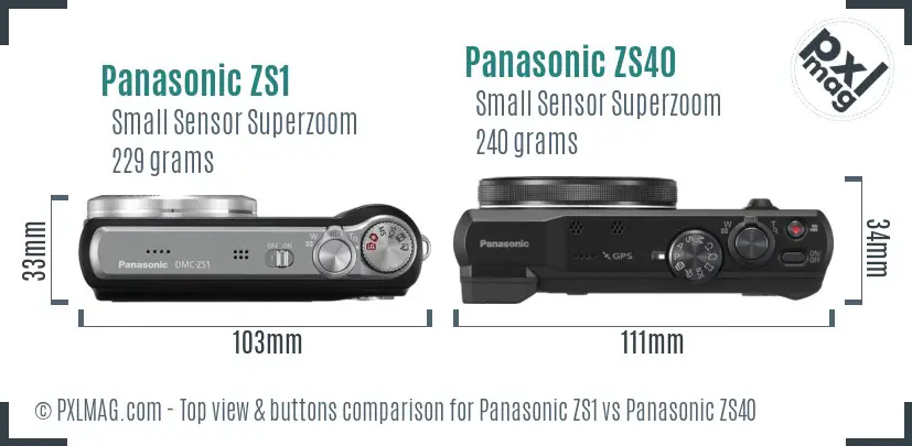 Panasonic ZS1 vs Panasonic ZS40 top view buttons comparison